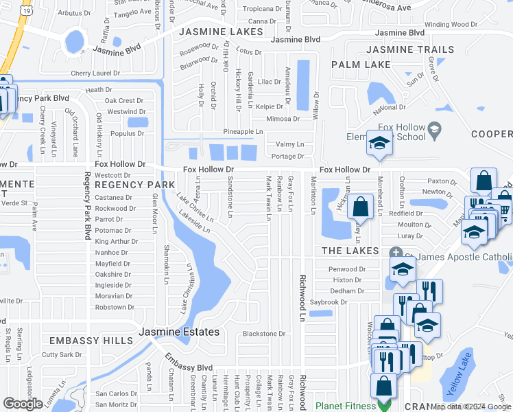 map of restaurants, bars, coffee shops, grocery stores, and more near 7820 Niagara Drive in Port Richey