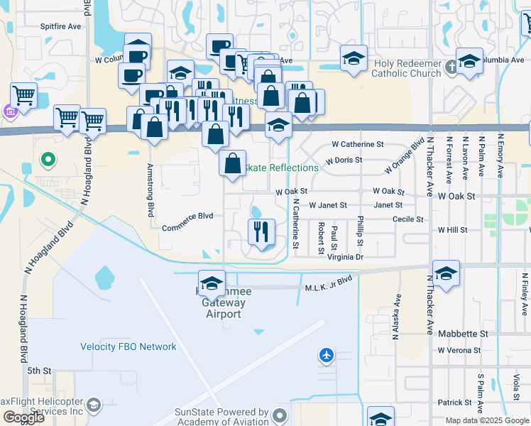 map of restaurants, bars, coffee shops, grocery stores, and more near 900 Woodside Circle in Kissimmee