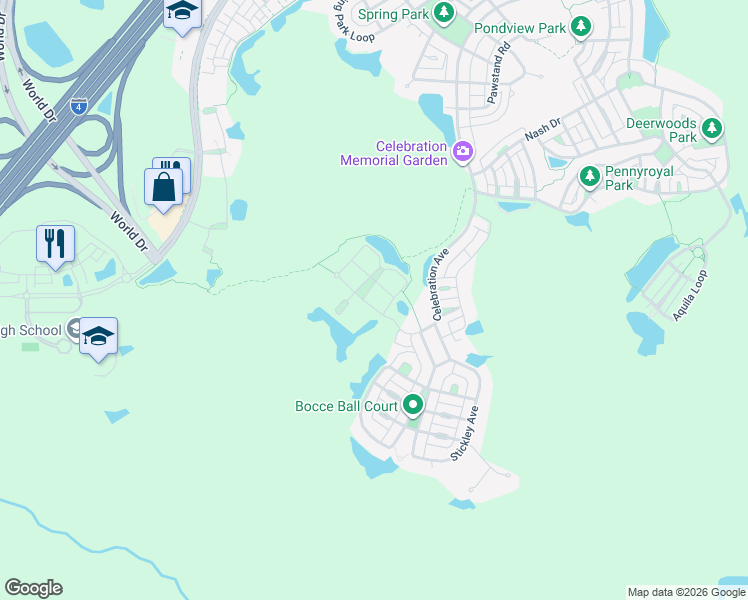 map of restaurants, bars, coffee shops, grocery stores, and more near 1401 Celebration Avenue in Celebration