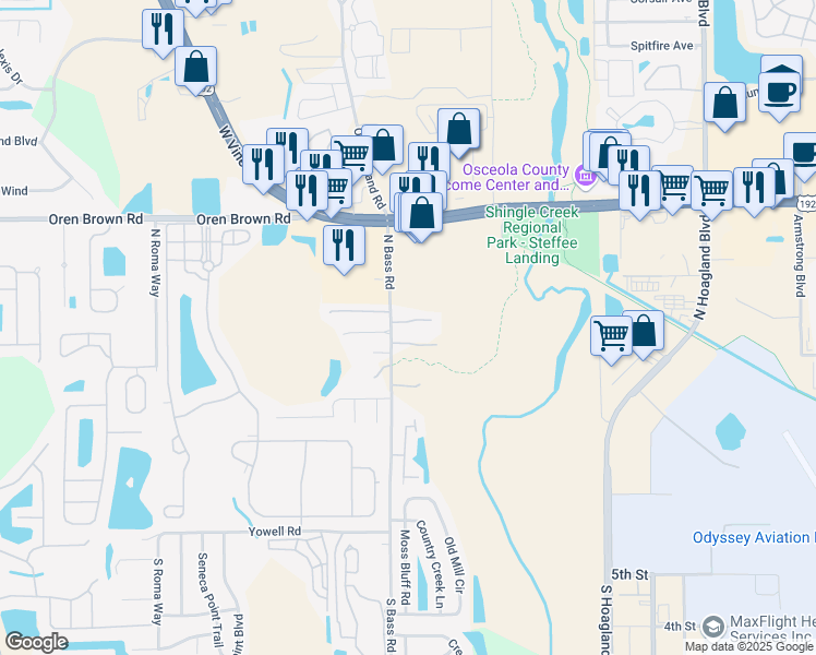 map of restaurants, bars, coffee shops, grocery stores, and more near 4360 Paradise Cove Court in Kissimmee