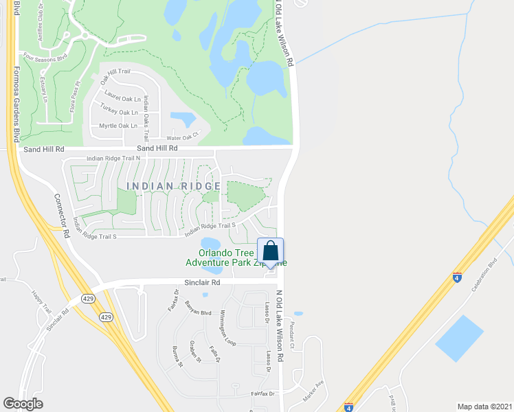 map of restaurants, bars, coffee shops, grocery stores, and more near 7585 Indian Ridge Trail South in Kissimmee