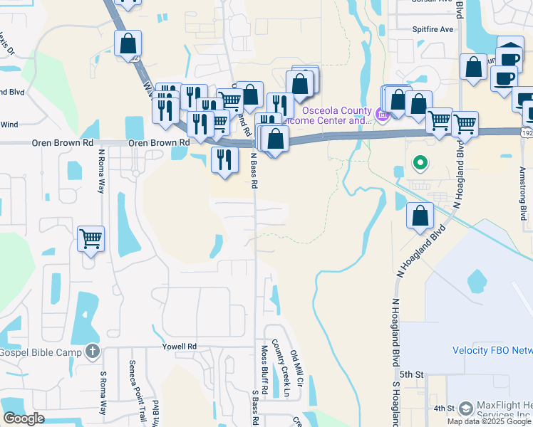 map of restaurants, bars, coffee shops, grocery stores, and more near 4360 Paradise Cove Court in Kissimmee