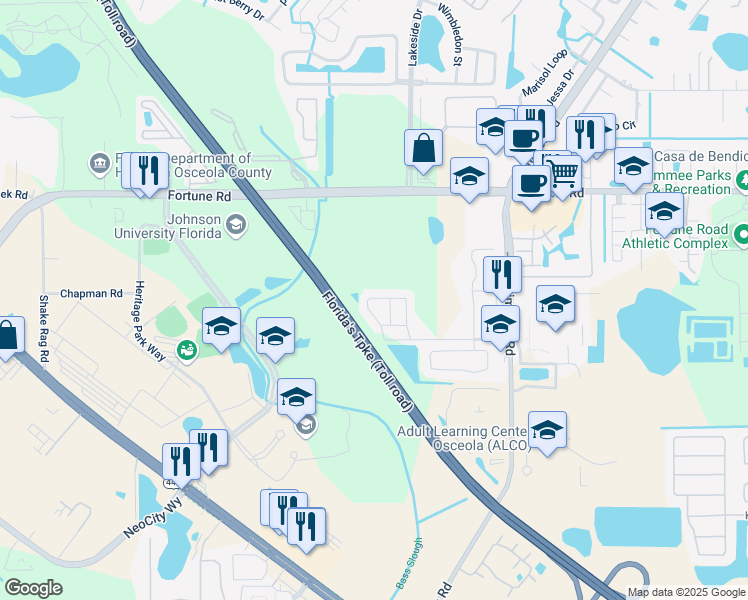 map of restaurants, bars, coffee shops, grocery stores, and more near 954 Country Circle in Kissimmee