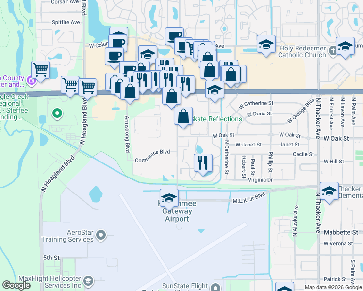 map of restaurants, bars, coffee shops, grocery stores, and more near 901 Dyer Boulevard in Kissimmee