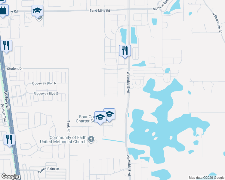 map of restaurants, bars, coffee shops, grocery stores, and more near Armadillo Avenue in Kissimmee