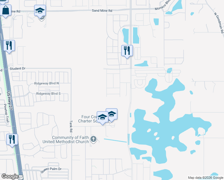 map of restaurants, bars, coffee shops, grocery stores, and more near Armadillo Avenue in Kissimmee