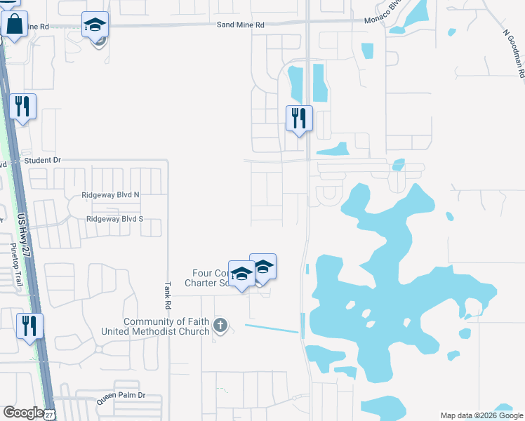 map of restaurants, bars, coffee shops, grocery stores, and more near Armadillo Avenue in Kissimmee