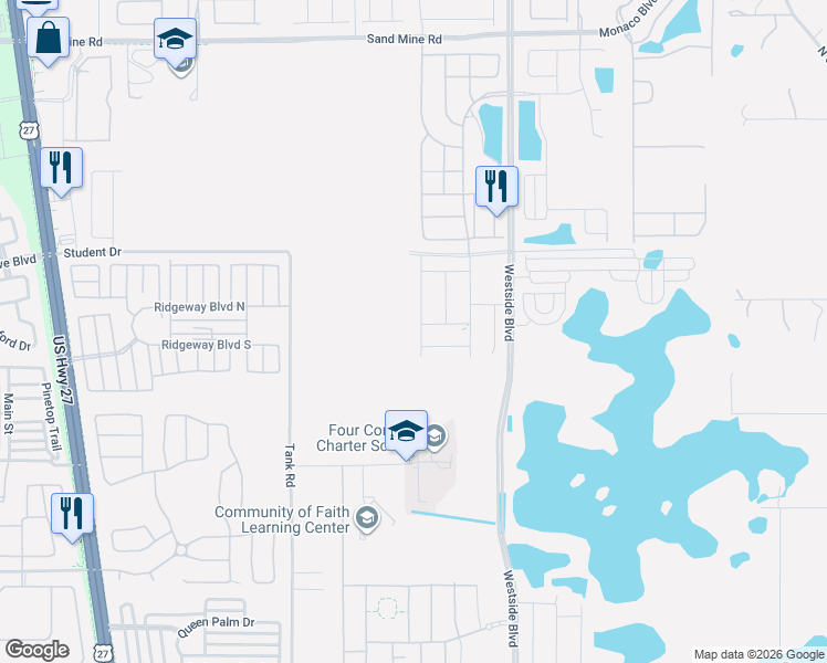 map of restaurants, bars, coffee shops, grocery stores, and more near Armadillo Avenue in Kissimmee