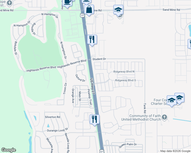 map of restaurants, bars, coffee shops, grocery stores, and more near 159 Ridgemont Loop in Davenport