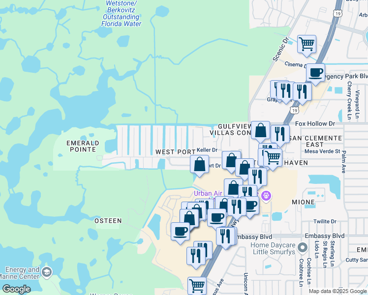 map of restaurants, bars, coffee shops, grocery stores, and more near 9826 Island Harbor Drive in Port Richey
