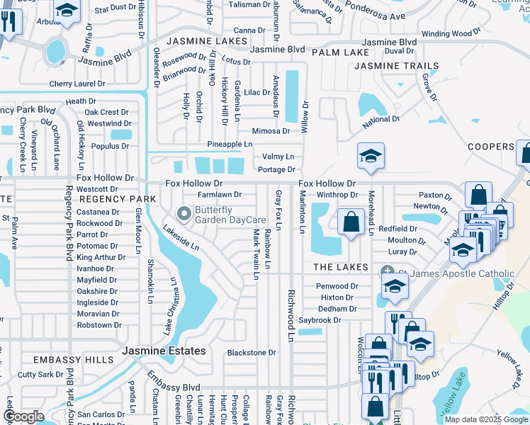 map of restaurants, bars, coffee shops, grocery stores, and more near 9831 Rainbow Lane in Port Richey