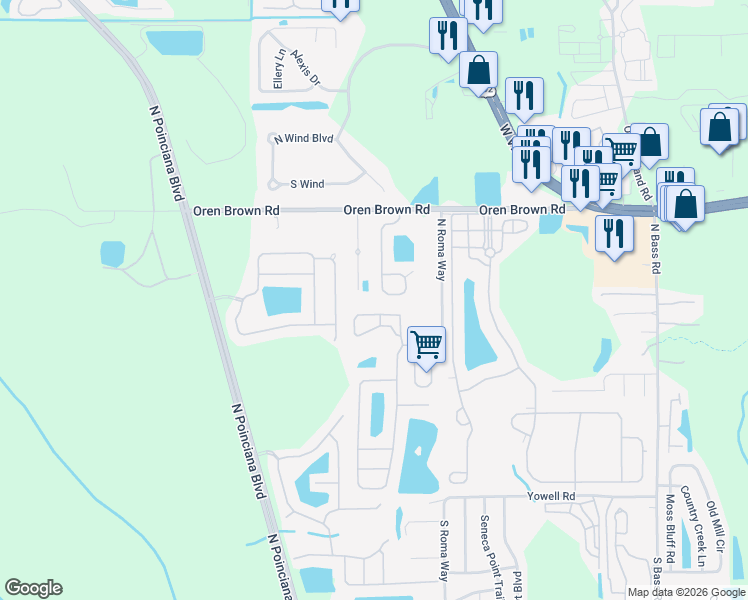 map of restaurants, bars, coffee shops, grocery stores, and more near 1145 Seasons Boulevard in Kissimmee