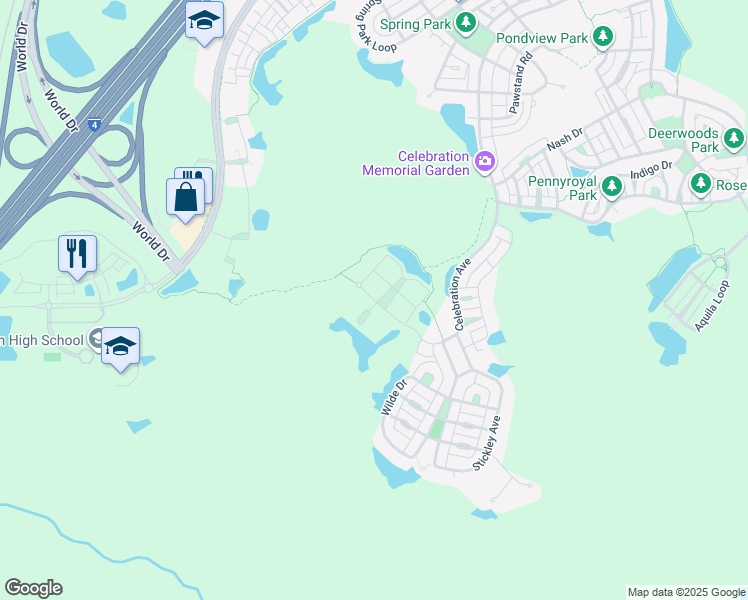 map of restaurants, bars, coffee shops, grocery stores, and more near 1420 Celebration Avenue in Kissimmee