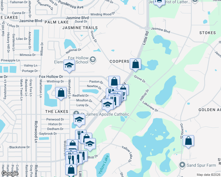 map of restaurants, bars, coffee shops, grocery stores, and more near in Jasmine Estates