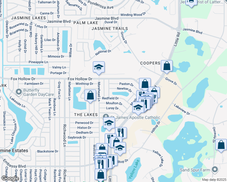map of restaurants, bars, coffee shops, grocery stores, and more near 8416 Newton Drive in Port Richey