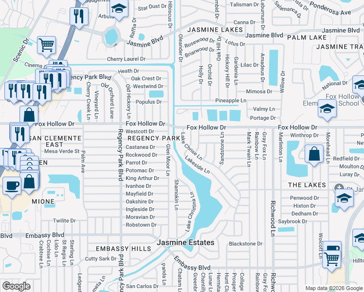 map of restaurants, bars, coffee shops, grocery stores, and more near 9845 Abbott Court in Port Richey