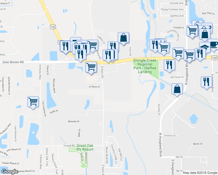 map of restaurants, bars, coffee shops, grocery stores, and more near 4353 Paradise Cove Court in Kissimmee