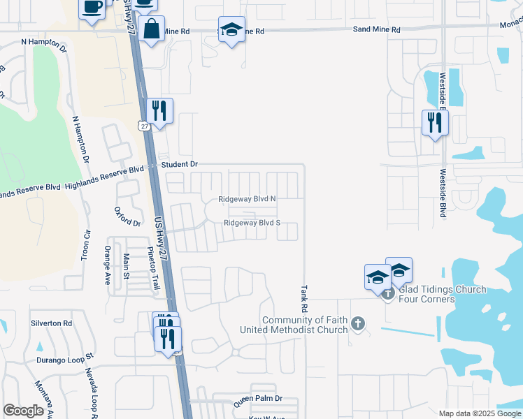 map of restaurants, bars, coffee shops, grocery stores, and more near 227 Cinnamon Ridge Lane in Davenport