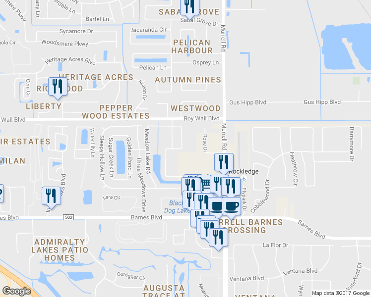 map of restaurants, bars, coffee shops, grocery stores, and more near 1184 Winding Meadows Road in Rockledge
