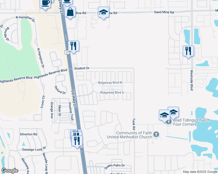 map of restaurants, bars, coffee shops, grocery stores, and more near 217 Cinnamon Ridge Lane in Davenport
