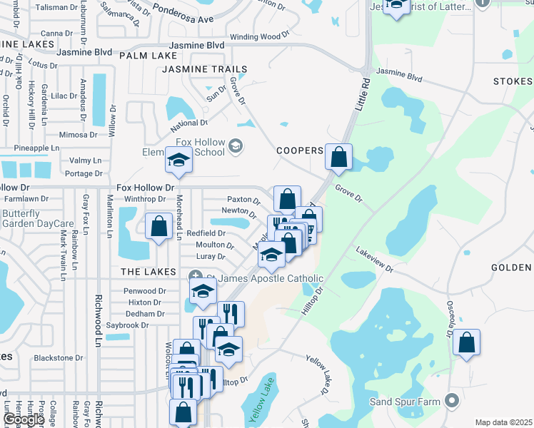 map of restaurants, bars, coffee shops, grocery stores, and more near 8624 Paxton Drive in Port Richey