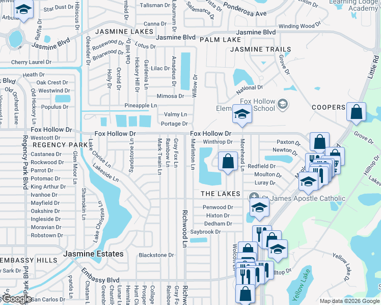 map of restaurants, bars, coffee shops, grocery stores, and more near 9843 Marlinton Lane in Port Richey