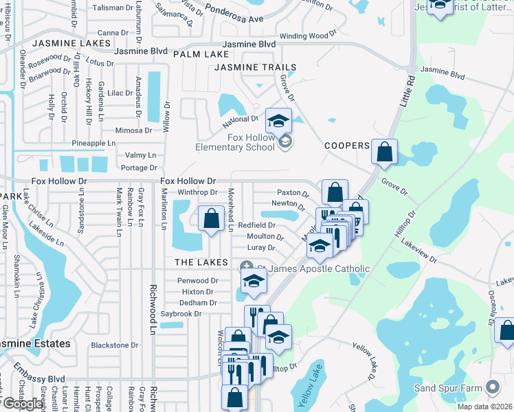 map of restaurants, bars, coffee shops, grocery stores, and more near 8416 Newton Drive in Port Richey