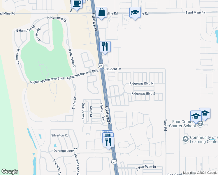 map of restaurants, bars, coffee shops, grocery stores, and more near 159 Ridgemont Loop in Davenport