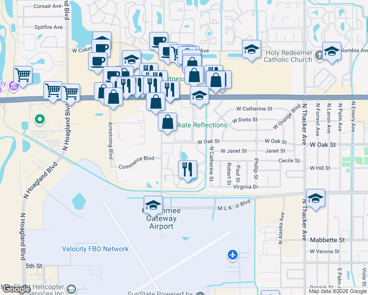 map of restaurants, bars, coffee shops, grocery stores, and more near 996 Woodside Circle in Kissimmee