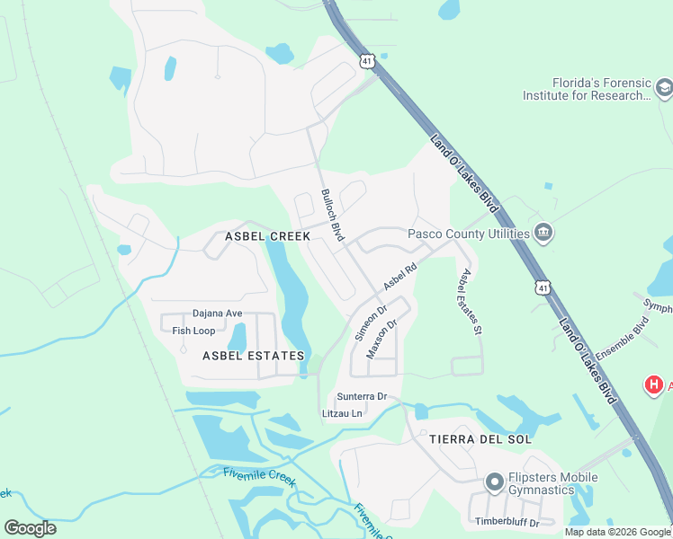 map of restaurants, bars, coffee shops, grocery stores, and more near 9618 Jasmine Brook Circle in Land O' Lakes