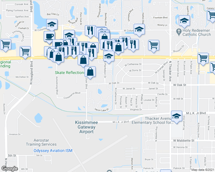map of restaurants, bars, coffee shops, grocery stores, and more near 905 Woodside Circle in Kissimmee