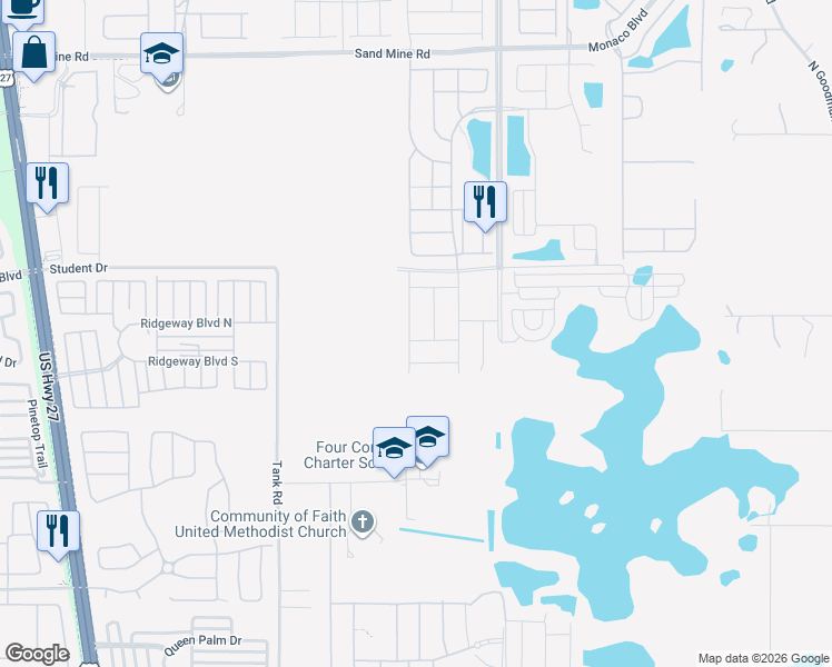 map of restaurants, bars, coffee shops, grocery stores, and more near Armadillo Avenue in Kissimmee