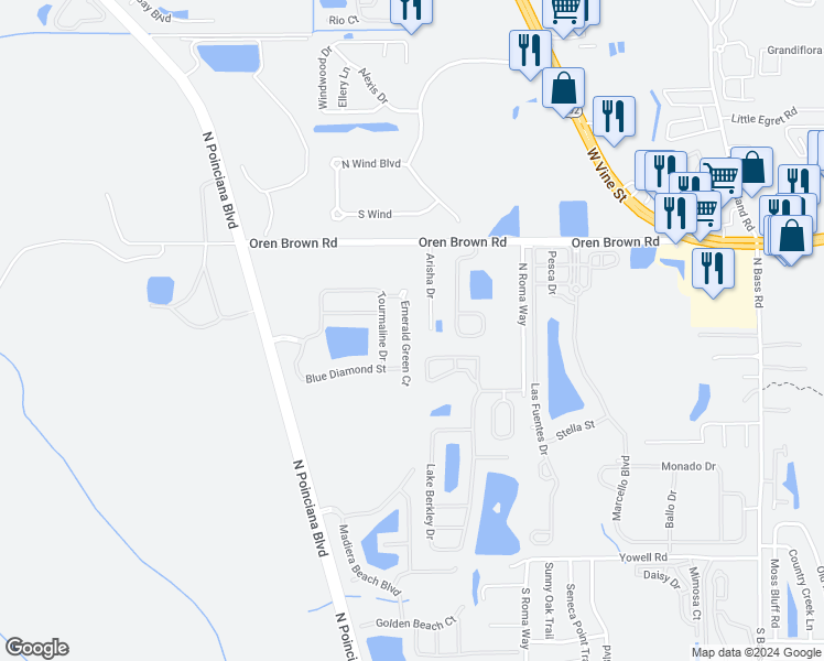 map of restaurants, bars, coffee shops, grocery stores, and more near 931 Emerald Green Court in Kissimmee