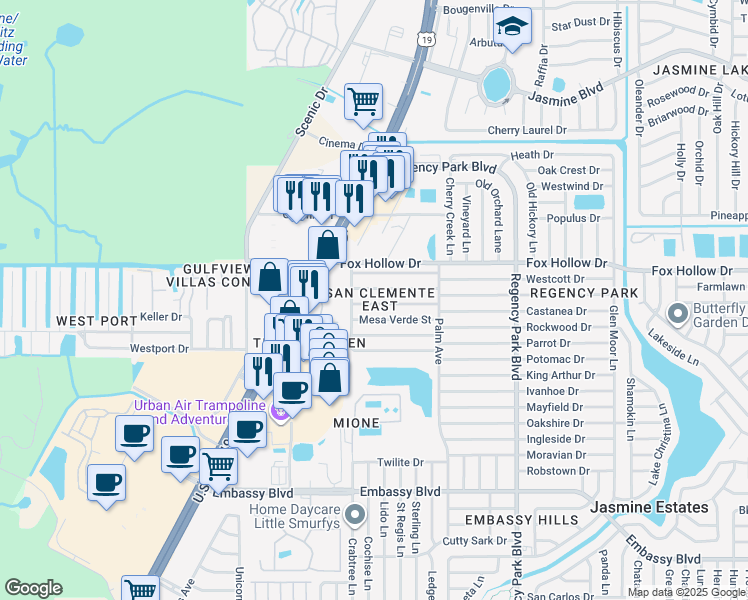 map of restaurants, bars, coffee shops, grocery stores, and more near 6740 Altavista Street in Port Richey