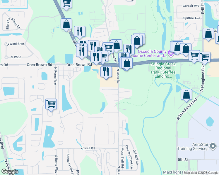 map of restaurants, bars, coffee shops, grocery stores, and more near 4434 Le Reve Court in Kissimmee