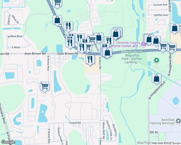 map of restaurants, bars, coffee shops, grocery stores, and more near 4434 Le Reve Court in Kissimmee