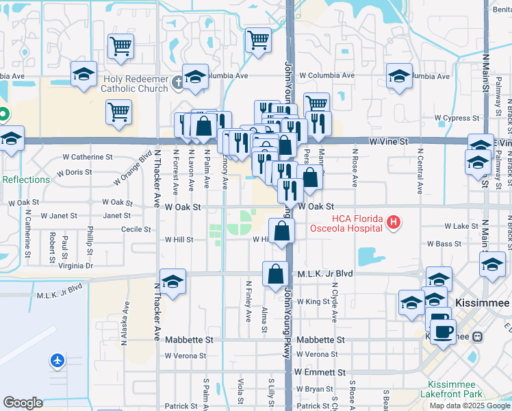 map of restaurants, bars, coffee shops, grocery stores, and more near in Kissimmee