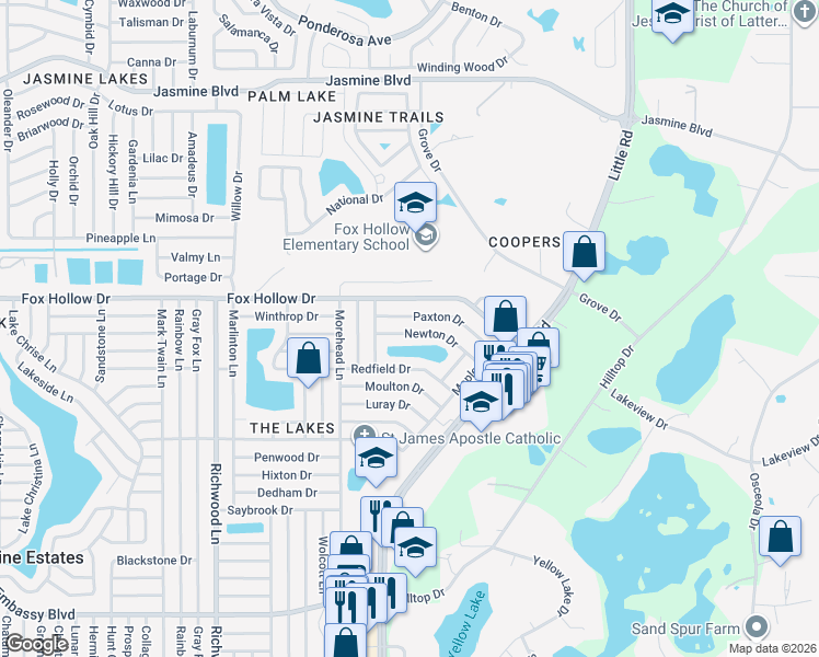 map of restaurants, bars, coffee shops, grocery stores, and more near 8441 Newton Drive in Port Richey