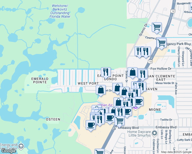 map of restaurants, bars, coffee shops, grocery stores, and more near 9826 Island Harbor Drive in Port Richey