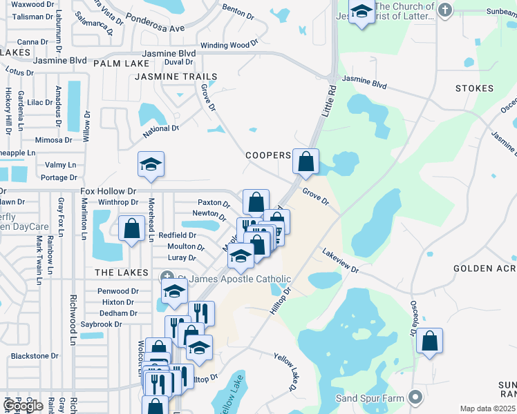 map of restaurants, bars, coffee shops, grocery stores, and more near 9953 Woodridge Court in Port Richey