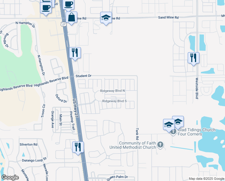 map of restaurants, bars, coffee shops, grocery stores, and more near 501 Ridgeway Boulevard North in Davenport