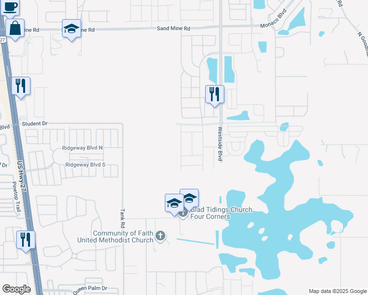 map of restaurants, bars, coffee shops, grocery stores, and more near Armadillo Avenue in Kissimmee