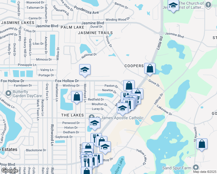 map of restaurants, bars, coffee shops, grocery stores, and more near 8512 Paxton Drive in Port Richey