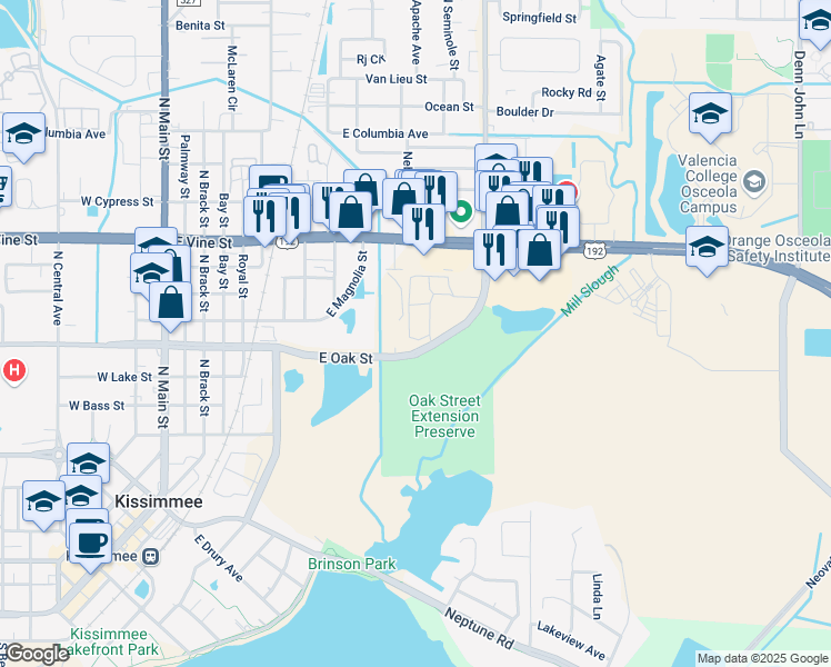 map of restaurants, bars, coffee shops, grocery stores, and more near 1000 Kevstin Drive in Kissimmee