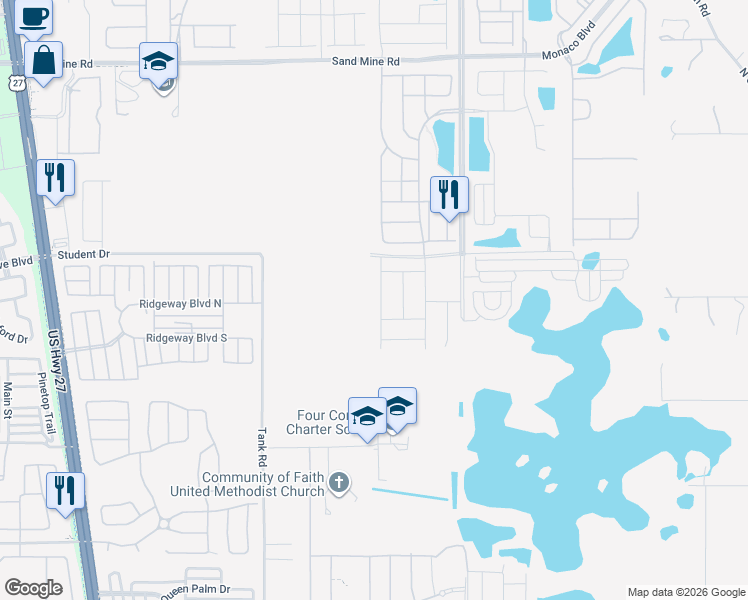map of restaurants, bars, coffee shops, grocery stores, and more near Armadillo Avenue in Kissimmee