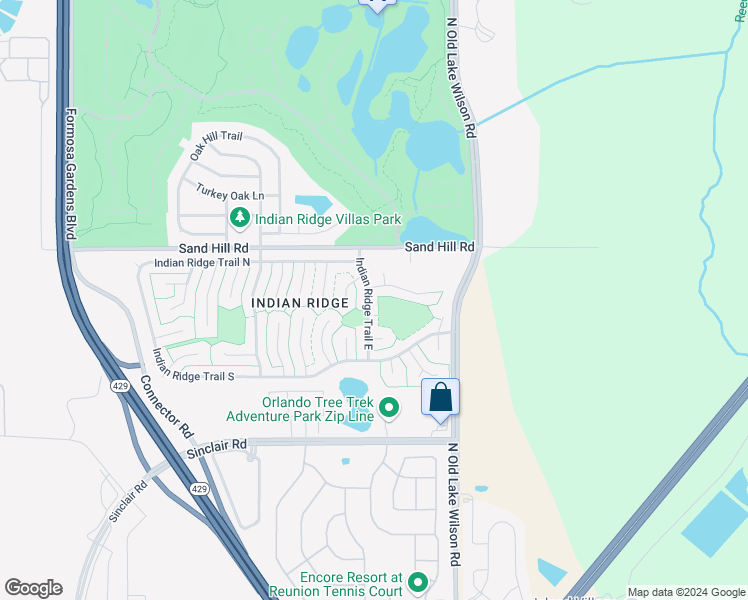 map of restaurants, bars, coffee shops, grocery stores, and more near 1115 Indian Ridge Trail East in Kissimmee