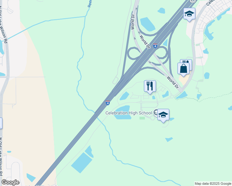 map of restaurants, bars, coffee shops, grocery stores, and more near Florida 400 in Kissimmee