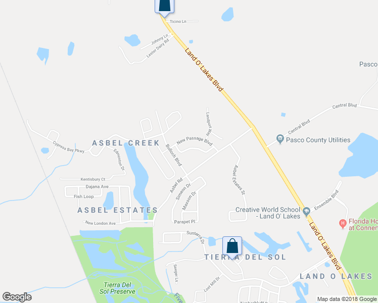 map of restaurants, bars, coffee shops, grocery stores, and more near 18914 Quarry Badger Road in Land O' Lakes