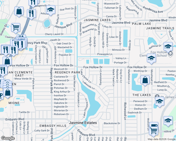 map of restaurants, bars, coffee shops, grocery stores, and more near 7611 Fox Hollow Drive in Port Richey