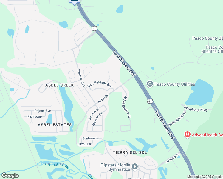 map of restaurants, bars, coffee shops, grocery stores, and more near 19030 Quarry Badger Road in Land O' Lakes